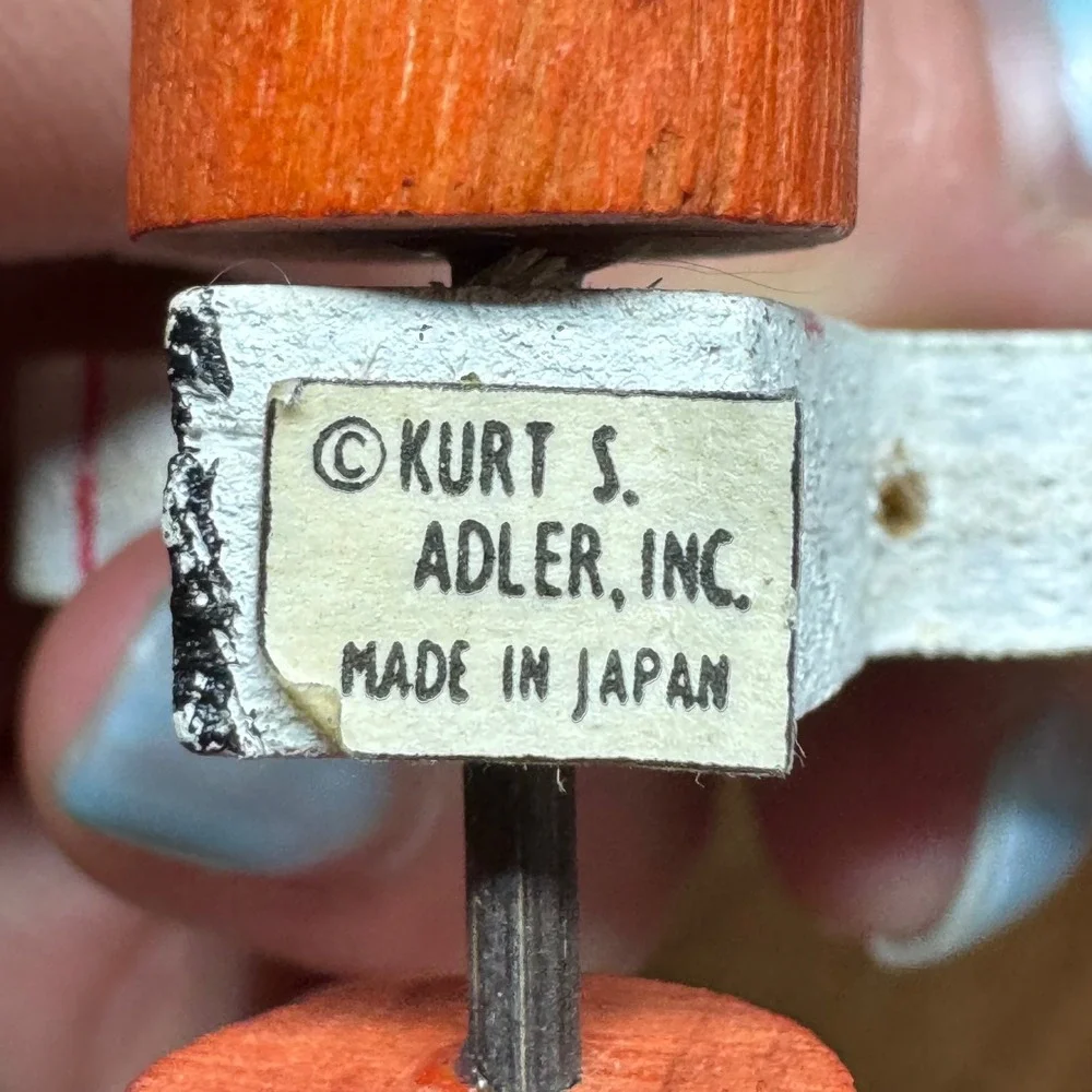 Vintage Kurt S Adler Wooden Horse Pull Toy Ornament Japan Painted White Orange